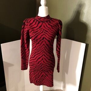 LUSH Deep Red\Black Animal Print Sweater Dress